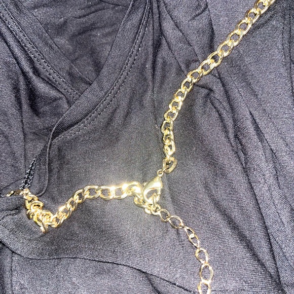 BCBGMaxazria BCBG Maxazria Off Shoulder Backless Chain Long Sleeve Black Shirt - Picture 4 of 5